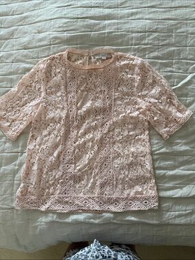 LOFT Pale Blush Lace Short Sleeve Top
